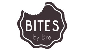 A black and white logo for bites by bre.