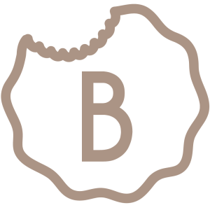 A brown and white logo of the letter b.