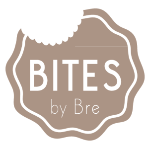 A brown and white logo for bites by bre.